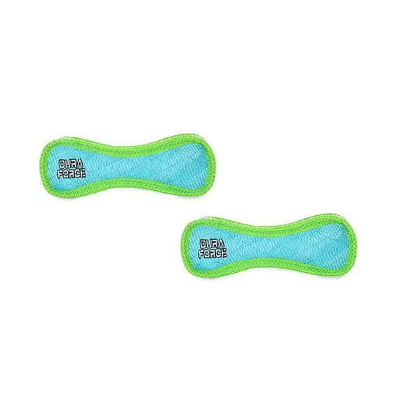 DuraForce Jr Bone Tiger Blue-Green, 2-Pack, Durable Woven Mesh Fiber Squeaky Dog Toy