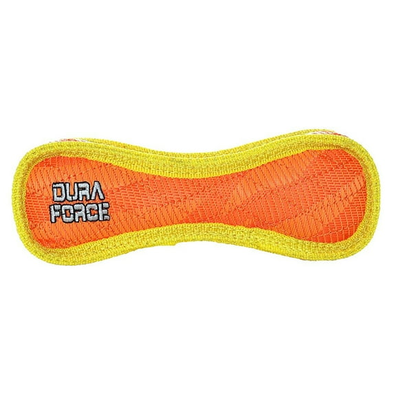 DuraForce Jr Bone Tiger Orange-Yellow Durable Woven Fiber Squeaky Dog Toy