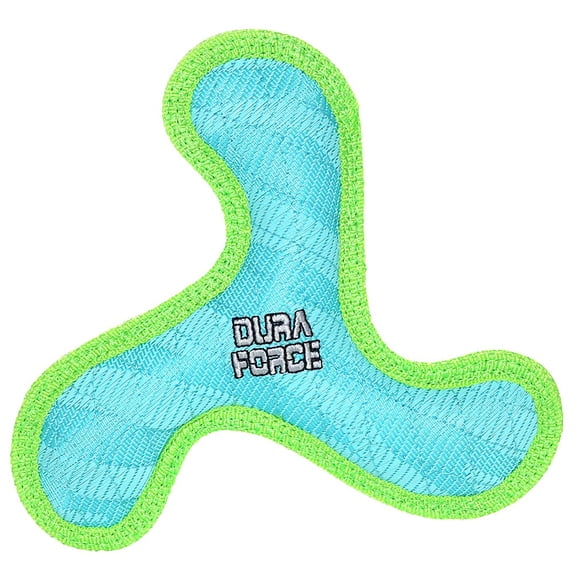 DuraForce Jr Boomerang Tiger Blue-Greeng Durable Woven Fiber Squeaky Dog Toy