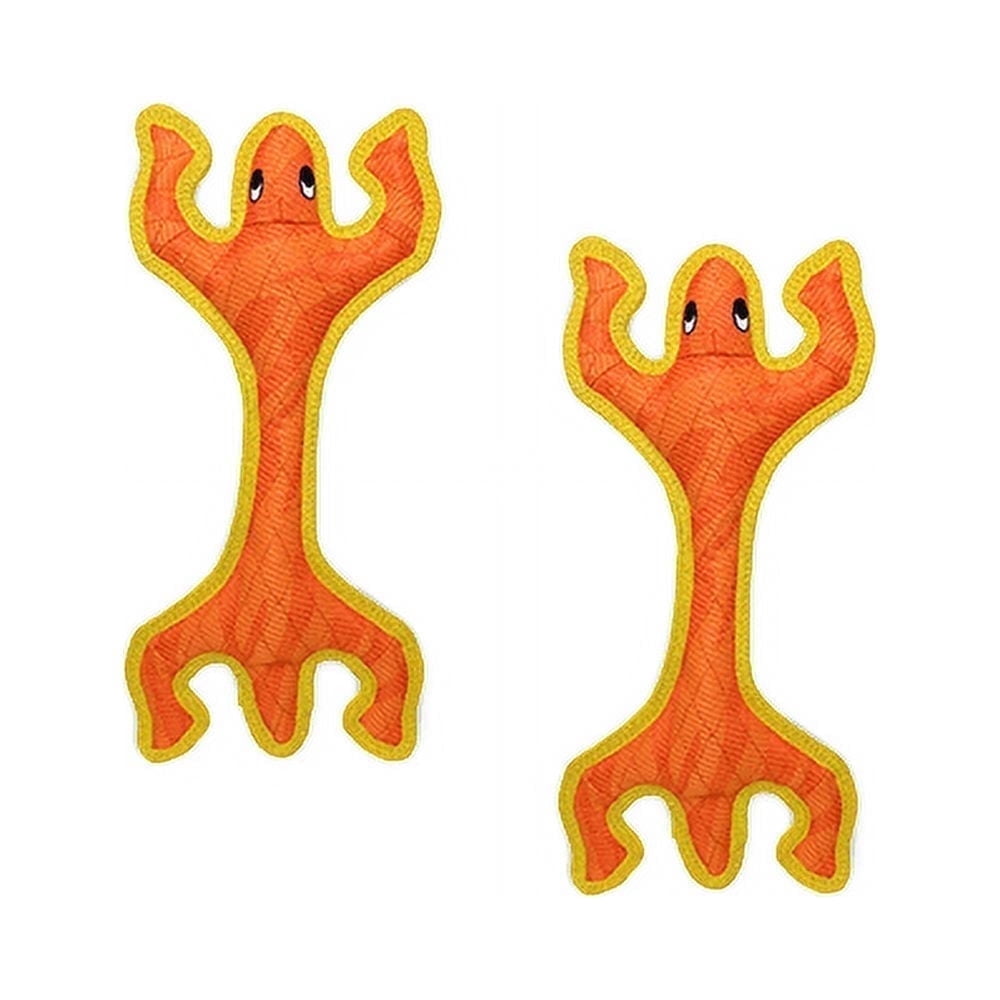 DuraForce Lizard Tiger Orange-Yellow, 2-Pack, Durable Woven Mesh Fiber Squeaky Dog Toy