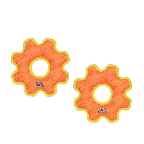 DuraForce Med Gear Ring Tiger Orange-Yellow, 2-Pack, Durable Woven Mesh Fiber Squeaky Dog Toy