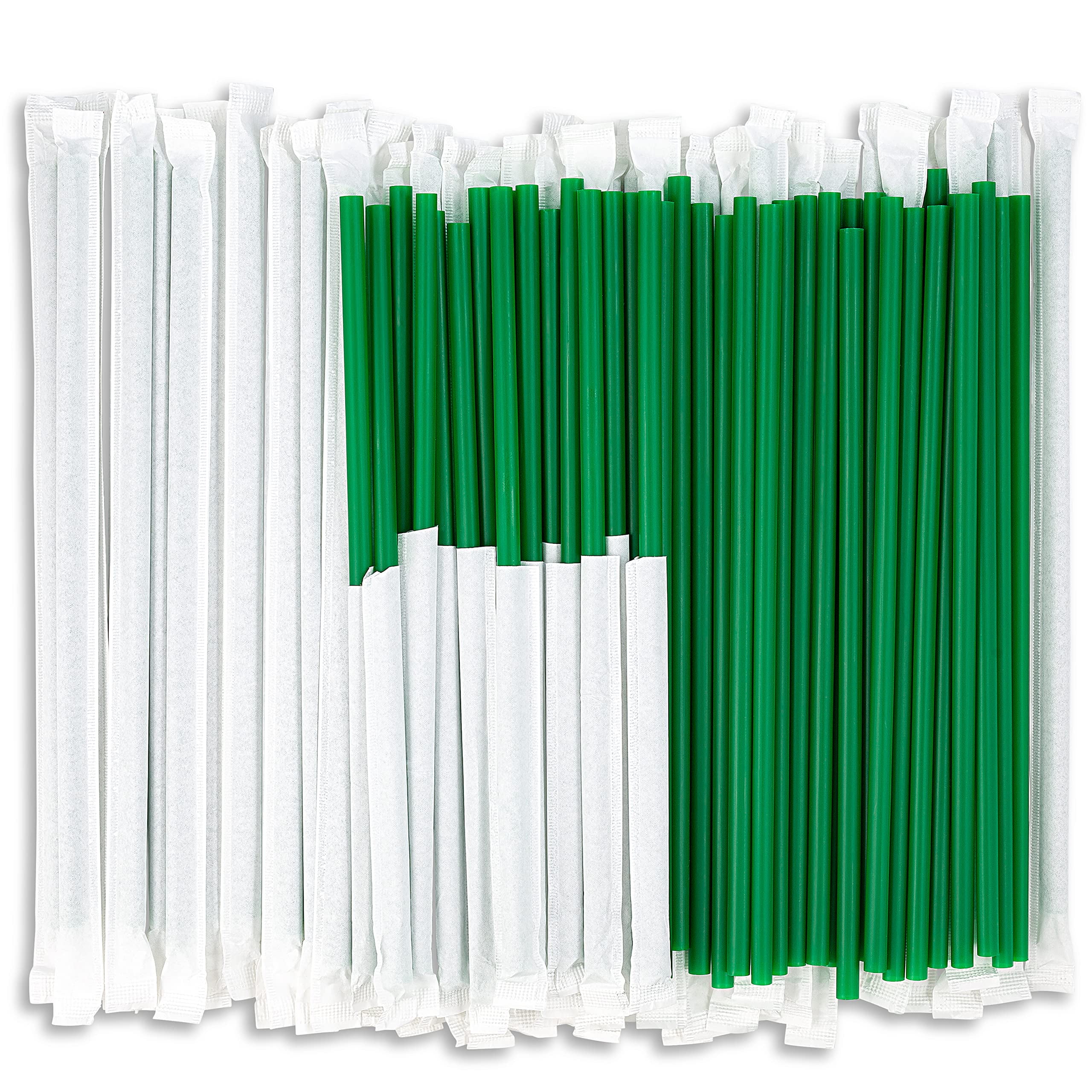 DuraHome Green Plastic Straws Individually Wrapped 1000 Pack, 8 inch