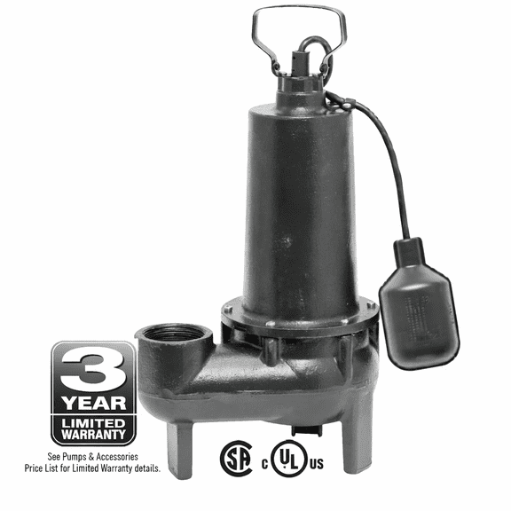 DuraMAC 5050CTSJ Submersible Sewage Pump 1/2 HP 120V with Tethered Float Switch  80 GPM, 2 in Discharge, Cast Iron Construction, Handles 2 in Solids, 3450 RPM