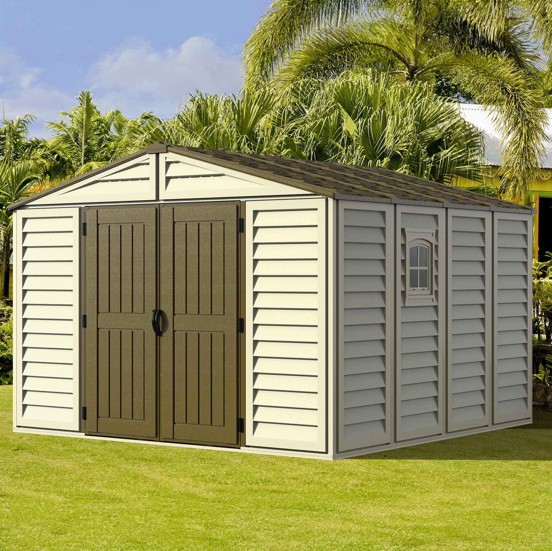 DuraMax Woodbridge Plus 10.5'x10.5' Vinyl Shed with Foundation Kit