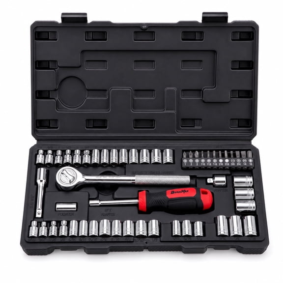 DuraMax 54-Piece Socket Set, SAE & Metric 1/4" & 3/8" Drive Socket Kit with Ratchet, Extension Bar & Bit Driver, Portable Case for Auto Repair & DIY