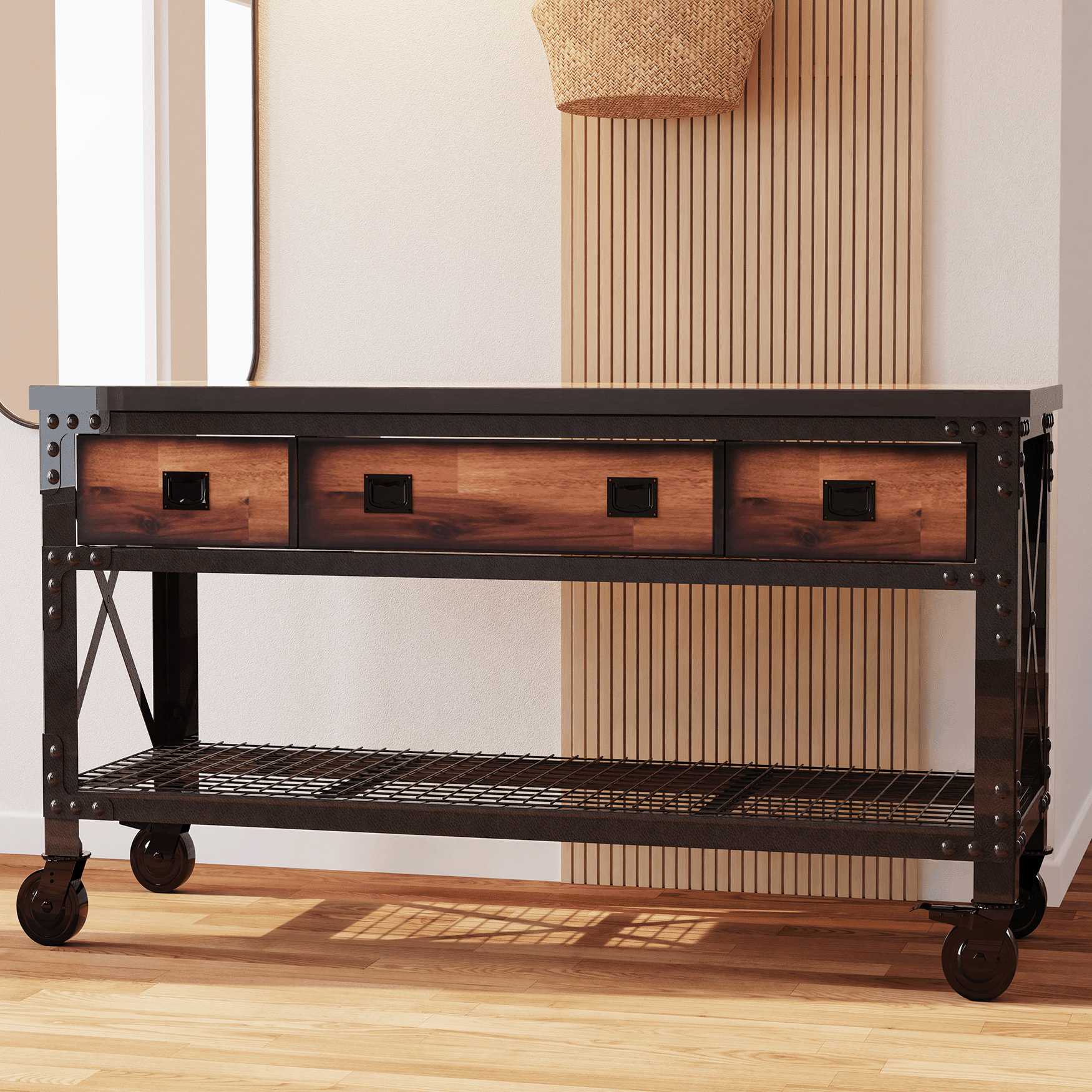Duramax 72" Black Steel and Wood Rolling Workbench