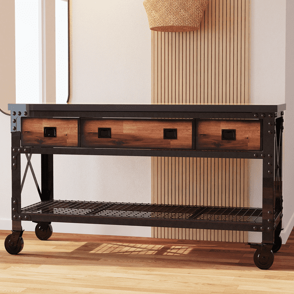 DuraMax Rolling Workbench Furniture 72 in. x 24 in. with 3 Drawers, for Home, Garage, Workshop