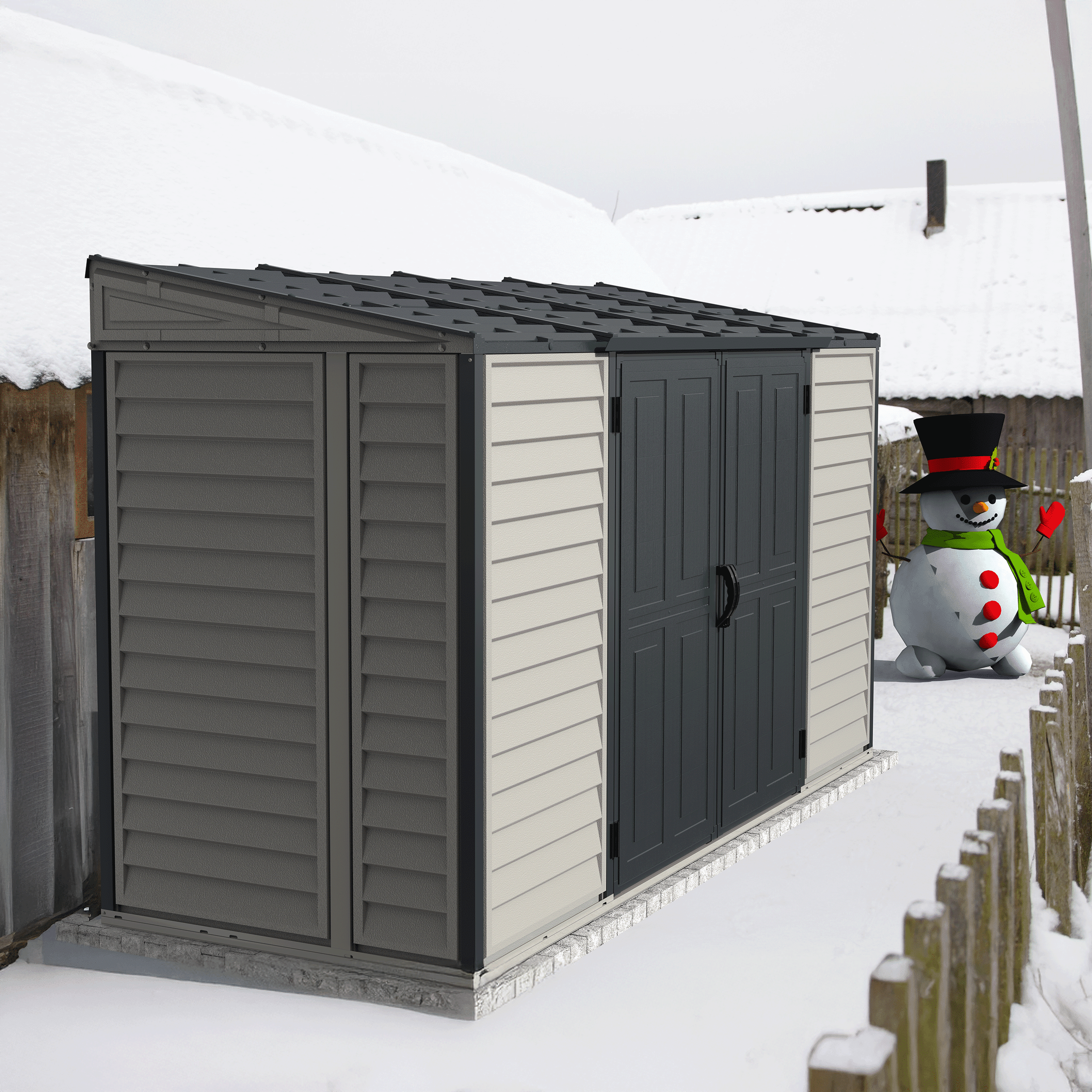 Gray and White 10' x 4' Vinyl Storage Shed with Double Doors