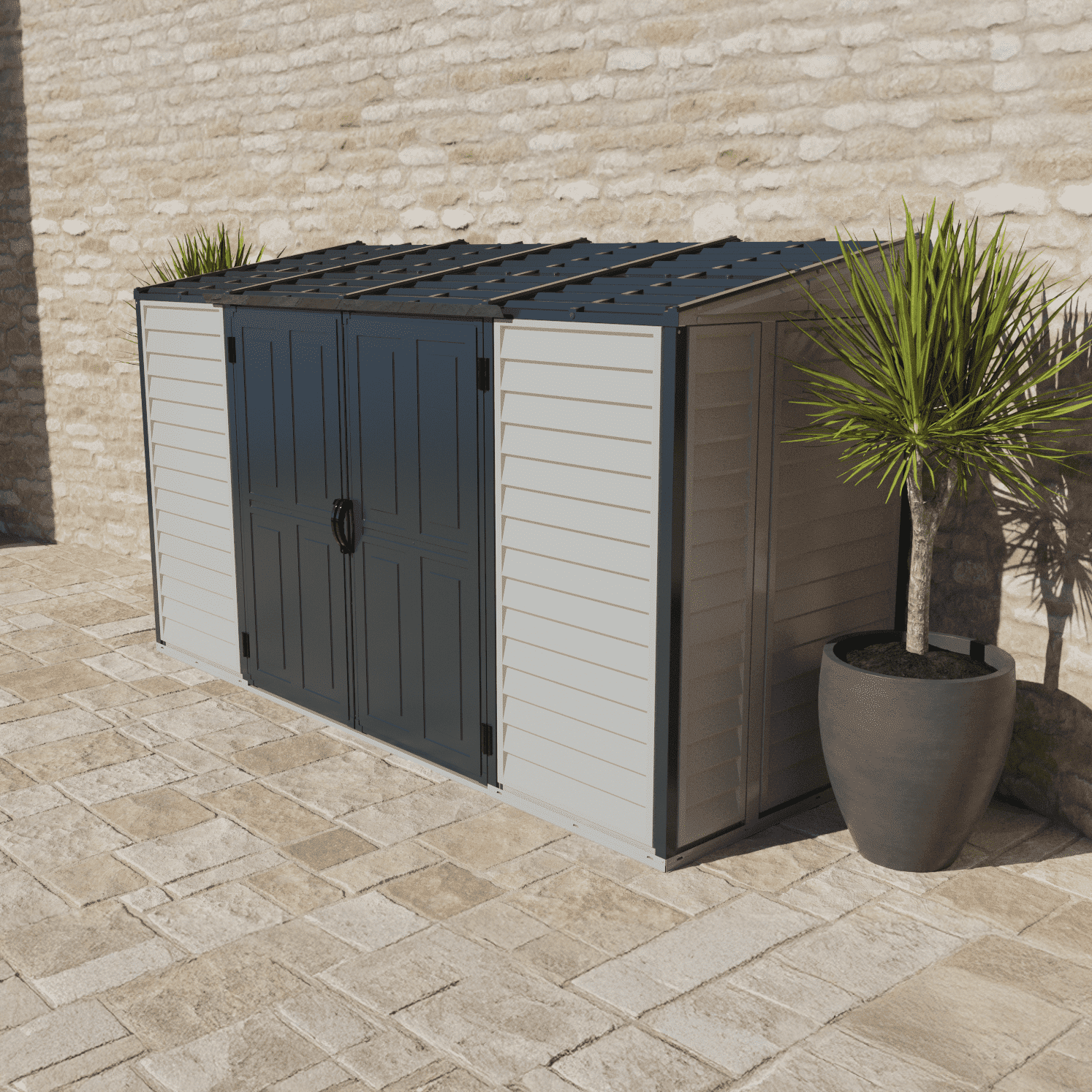 Gray and White 10' x 4' Vinyl Storage Shed with Double Doors