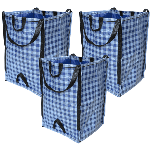 DuraSack Home and Yard Bag, Heavy Duty, 20"L x 20"W x 28"H, Blue Gingham, 3-Pack
