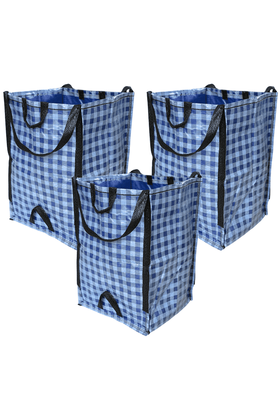 Home and Yard Bag, Heavy Duty, 20"L x 20"W x 28"H, Blue Gingham, 3-Pack