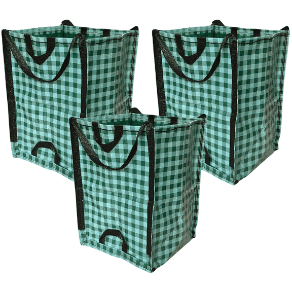 DuraSack Home and Yard Bag, Heavy Duty, 20"L x 20"W x 28"H, Green Gingham, 3-Pack
