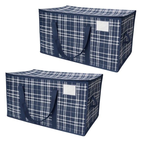 DuraSack Moving and Storage Bags 2.0, Heavy Duty, 27"L x 14"W x 16"H, Navy Plaid, 2-Pack