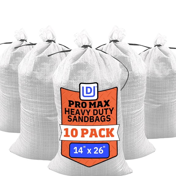 DuraSack Pro Max Sand Bags with Tie Strings, Extra Heavy Duty, 4,000 Hours UV Protecton, 100 lbs Capacity, 14" x 26", White, 10 Count