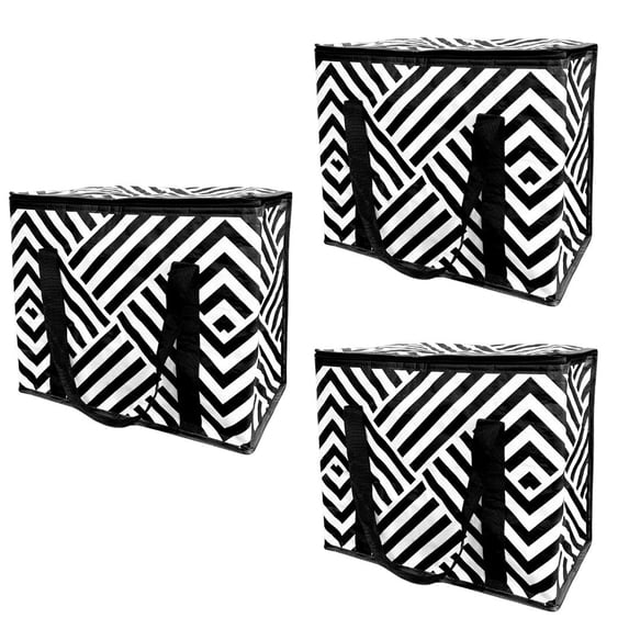 DuraSack Reusable Insulated Food Delivery Bag, Large, 8 Gallon Capacity, 16"L x 9"W x 13"H, Black Geometric, 3-Pack