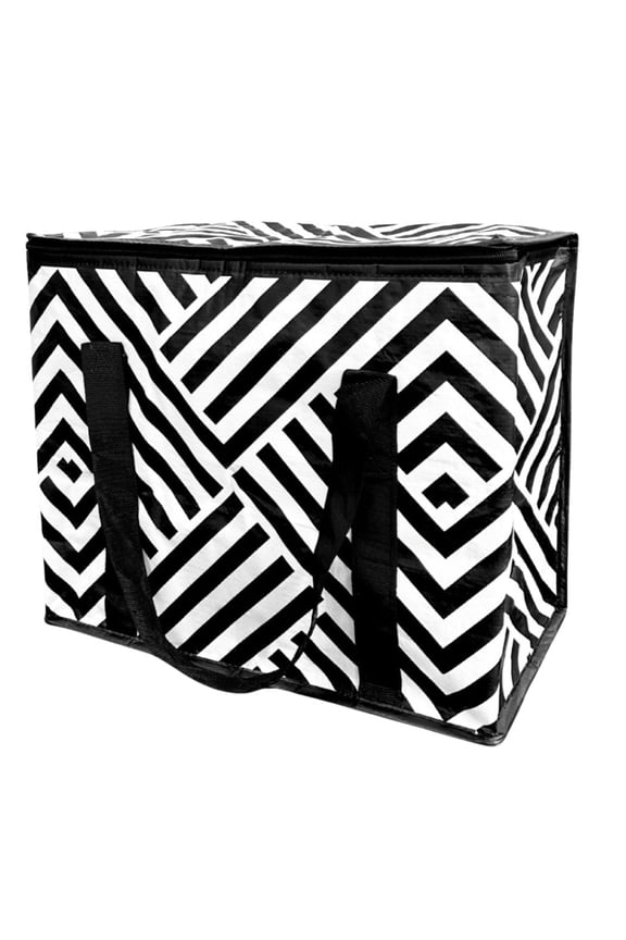 Reusable Insulated Food Delivery Bag, Large, 8 Gallon Capacity, 16"L x 9"W x 13"H, Black Geometric