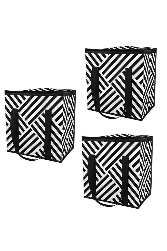Reusable Insulated Food Delivery Bag, Medium, 5 Gallon Capacity, 13"L x 7"W x 13"H, Black Geometric, 3-Pack