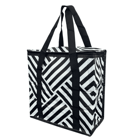 DuraSack Reusable Insulated Food Delivery Bag, Medium, 5 Gallon Capacity, 13"L x 7"W x 13"H, Black Geometric