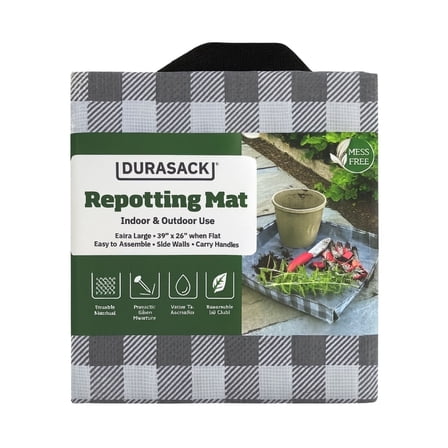 DuraSack Small Repotting Mat, 26"L x 39"W, Gray Gingham