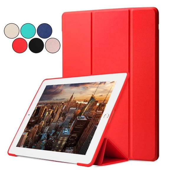 DuraSafe Case for iPad 9.7 inch 5 / 6 Gen 2017 / 2018 [ A1893 A1954 A1822 A1823 ] Tri Fold Smart Cover with Soft Silicone Back Auto Sleep/Wake - Red