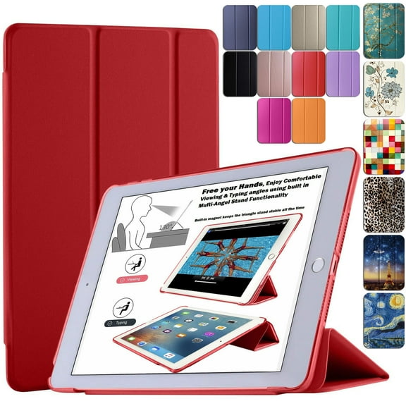 DuraSafe Cases For iPad 5 / iPad 6 / 2017 / 2018 - 9.7 Inch Slimline Series Lightweight Protective Cover with Dual Angle Stand & Froasted PC Back Shell - Red