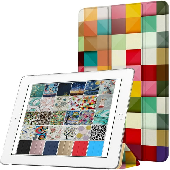 DuraSafe Cases For iPad 6th Gen / 5th Gen - 9.7" Slimline Series Lightweight Protective Cover with Dual Angle Stand & Clear PC Back Shell - Color Grid