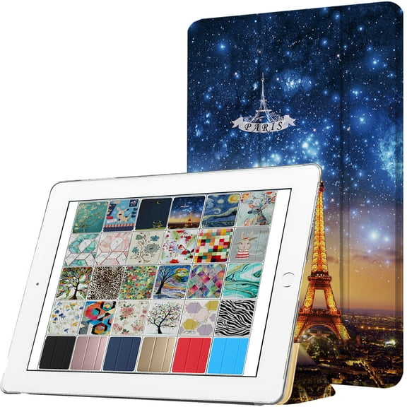 DuraSafe Cases For iPad 6th Gen / 5th Gen - 9.7" Slimline Series Lightweight Protective Cover with Dual Angle Stand & Clear PC Back Shell - Paris Night