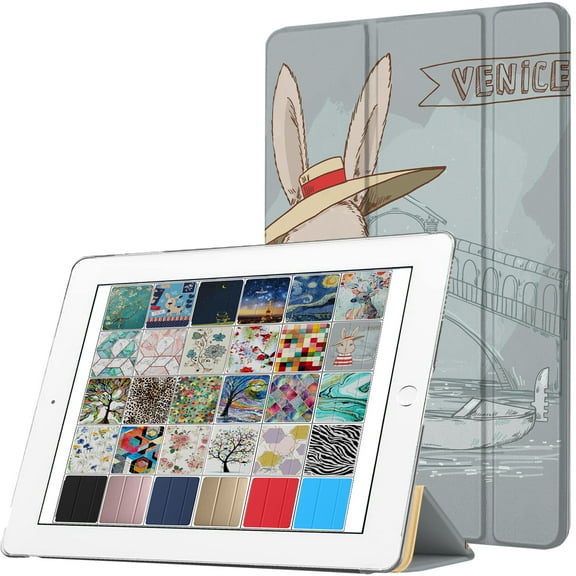 DuraSafe Cases For iPad 6th Gen / 5th Gen - 9.7" Slimline Series Lightweight Protective Cover with Dual Angle Stand & Clear PC Back Shell - Bunny Hat