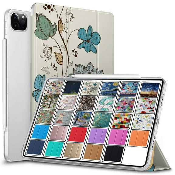 DuraSafe Cases For iPad PRO 11 Inch 2nd Gen 2020 (Will not fit iPad PRO 11 2018) Slimline Series Lightweight Protective Cover with Dual Angle Stand & Clear PC Back Shell - Watercolor Flowers