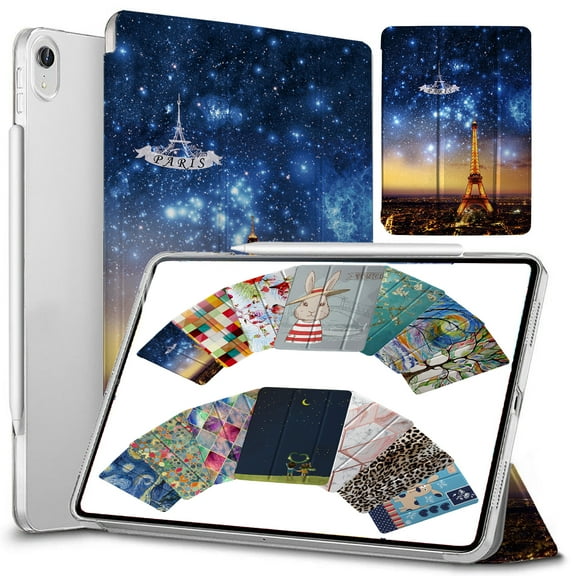 DuraSafe Cases For iPad PRO 12.9 - 3 Gen (Will Not Fit on PRO 12.9 2020) Ultra Slim Protective Cover Supports Pencil Pair & Charging with Transparent Back - Paris Night