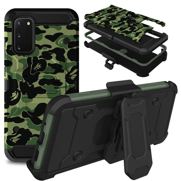 DuraSafe Cases for Samsung Galaxy S20 2020 6.2 Inch Durable Classic Printed Case with 360Â° Rotatable Belt Clip with Kick Stand - Military Moss(with Holster)