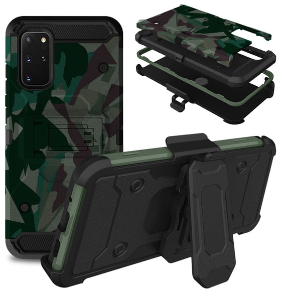 DuraSafe Cases for Samsung Galaxy S20 Plus 2020 6.7 Inch Durable Classic Printed Case with 360Â° Rotatable Belt Clip with Kick Stand - Military Green(with Holster)