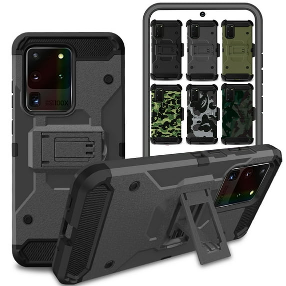 DuraSafe Cases Samsung Galaxy S20 Ultra 6.9" 2020 SM-G988B/DS Military Printed Rugged Heavy Duty Case with Kickstand - Dark Gray (Without Holster)