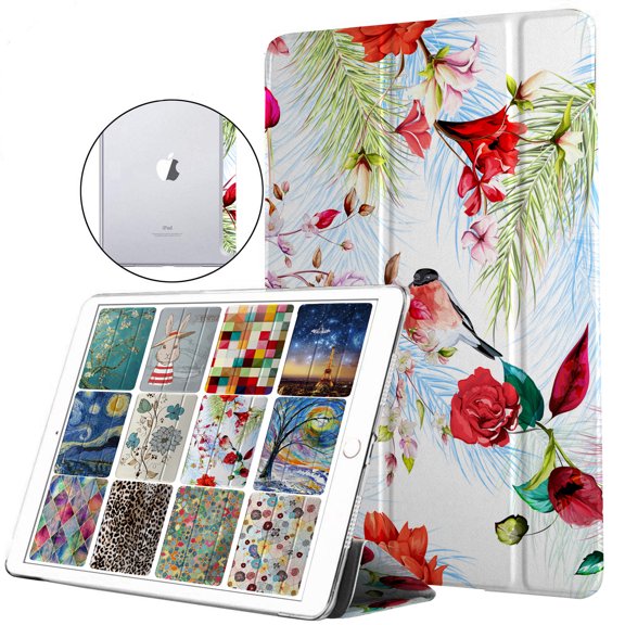 DuraSafe Cases for iPad Mini 5 2019-7.9" A2124 A2125 A2126 A2133 Smart Tri Fold Printed Cover with Transparent Back - Birds & Flowers
