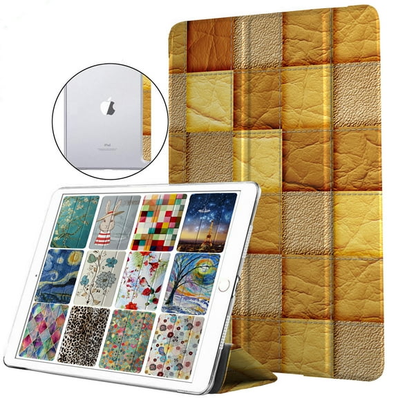 DuraSafe Cases for iPad PRO 9.7" 2016 A1673 A1674 A1675 Smart Tri Fold Printed Cover with Transparent Back - Brown Patchwork