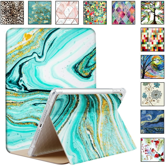 DuraSafe Cases for iPad 10.5 (PRO/Air 3) 2017/2019 MQDX2LL/A MQDT2LL/A MQDW2LL/A MUUL2LL/A MUUK2LL/A MUUJ2LL/A Slim Book Cover with AirBag Corner for Extra Shock Protection - Aqua Marble