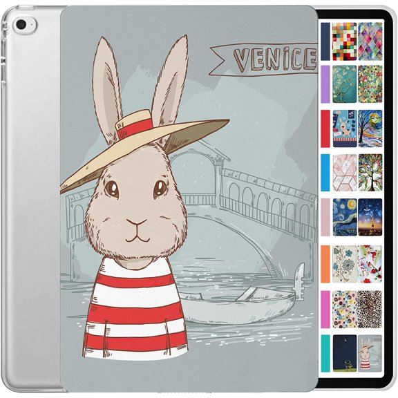 DuraSafe Cases iPad 2014 9.7 Inch Air 2 1 [ iPad 6th 5th Air 1st 2nd ] A1567 A1566 MGLW2LL/A MGL12LL/A MH0W2LL/A MGKM2LL/A Printed Slim Hard Shell Protective Stand Cover - Bunny Hat