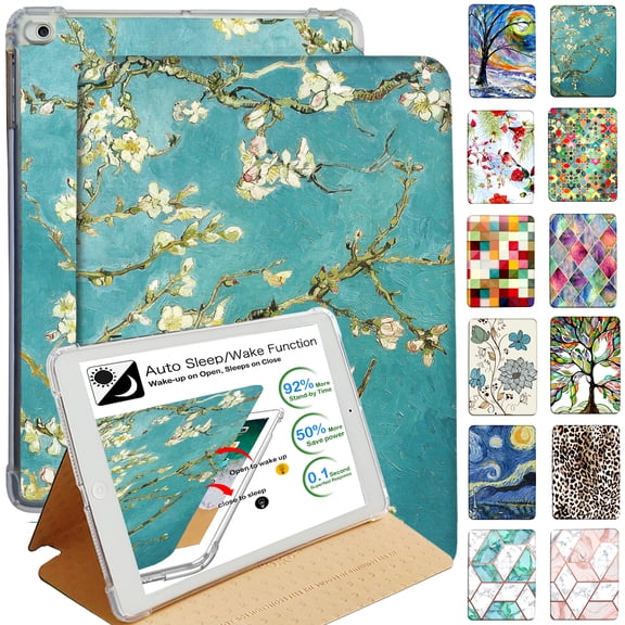 DuraSafe Cases For iPad 5 / 6 & Air 1 / 2 - 9.7" A1893 A1954 A1822 A1823 A1566 A1567 A1474 A1475 A1476 Printed Folio Silicone Smart Cover with Honeycomb Cooling Feature - Blossom