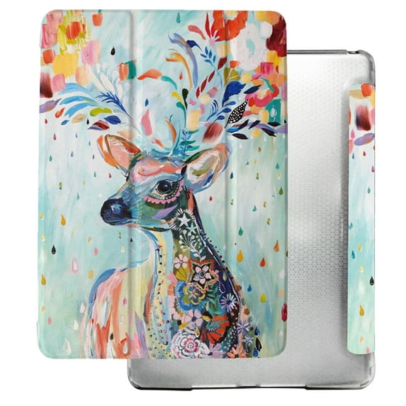 DuraSafe Cases iPad 5 iPad 6 Air 1 Air 2 - 9.7 Inch MP242LL/A MP252LL/A MPGA2LL/A MRM52LL/A MR702LL/A MR6Y2LL/A Shock Proof Magnetic Dual Angle Stand with Honeycomb Pattern Printed Cover - Deer Print