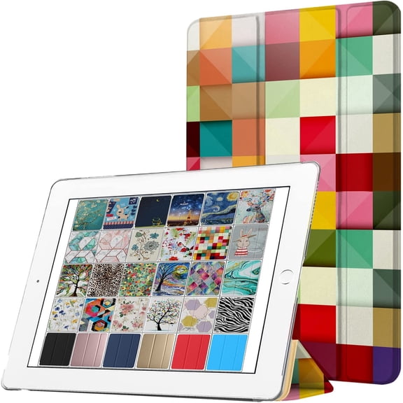 DuraSafe Cases For iPad 6th Gen / 5th Gen - 9.7" Slimline Series Lightweight Protective Cover with Dual Angle Stand & Clear PC Back Shell - Color Grid