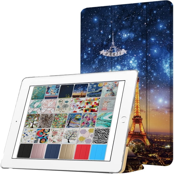 DuraSafe Cases For iPad 6th Gen / 5th Gen - 9.7" Slimline Series Lightweight Protective Cover with Dual Angle Stand & Clear PC Back Shell - Paris Night