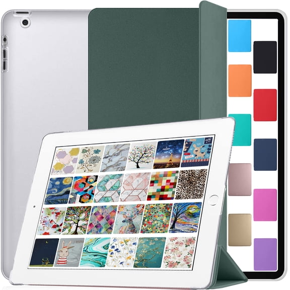 DuraSafe Cases for iPad 9.7 Inch 4 3 2 Generation [ iPad 4th 3rd 2nd OLD MODEL ] MC705LL/A MD328LL/A MD333LL/A MD510LL/A iPad Cover with Translucent Hard Back - Dark Green