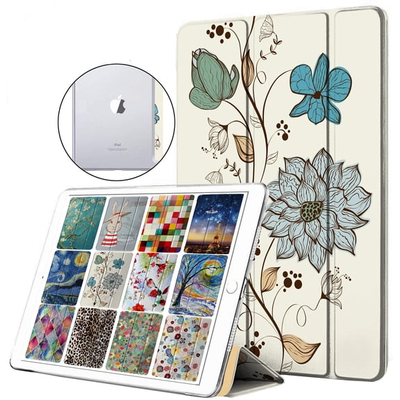 DuraSafe Cases iPad 9.7 Inch 5 / 6 Air 1 / 2 [ iPad 5th 6th Gen Air 1 2 ] A1893 A1954 A1822 A1823 MRJN2LL/A MR7G2LL/A MR7F2LL/A MP2F2LL/A Printed Hard PC Transparent Back Cover - Watercolor Flowers