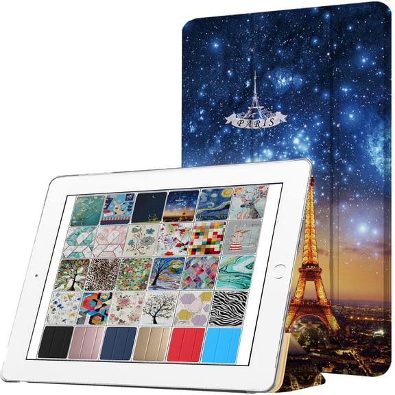 DuraSafe Cases iPad 9.7 Inch 5 6 Air 1 2 [iPad 5th 6th Air 1st 2nd ] MRJN2LL/A MR7G2LL/A MP2F2LL/A MP2G2LL/A MD785LL/A MD788LL/A MGLW2LL/A Printed Protective PC Clear Flip Back Cover - Paris Night