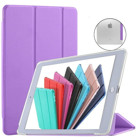 DuraSafe Cases iPad 9.7 Inch 5 / 6 Air 1 / 2 [ iPad 5th 6th Gen Air 1 2 ] A1893 A1954 A1822 A1823 MRJN2LL/A MR7G2LL/A MR7F2LL/A MP2F2LL/A TriFold Hard Smart PC Translucent Back Cover - Purple