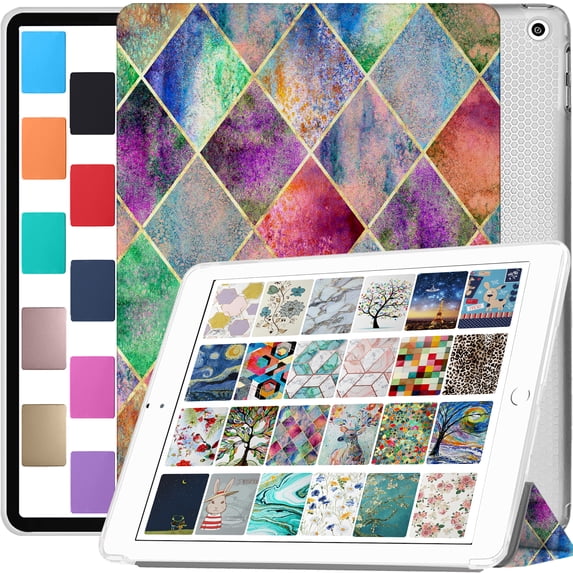 DuraSafe Cases iPad 9.7 Inch 5 6 Gen Air 1 2 MRJN2LL/A MR7G2LL/A MR7F2LL/A MP2F2LL/A MP2G2LL/A MPGT2LL/A Shockproof Printed Cover with Clear Transparent Back Shell - Diamond Grid