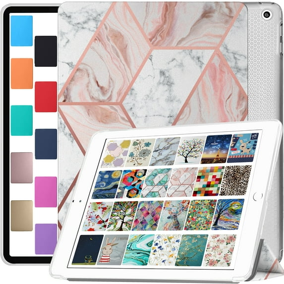 DuraSafe Cases iPad 9.7 Inch 5 6 Gen Air 1 2 MRJN2LL/A MR7G2LL/A MR7F2LL/A MP2F2LL/A MP2G2LL/A MPGT2LL/A Shockproof Printed Cover with Clear Transparent Back Shell - Marble Pink