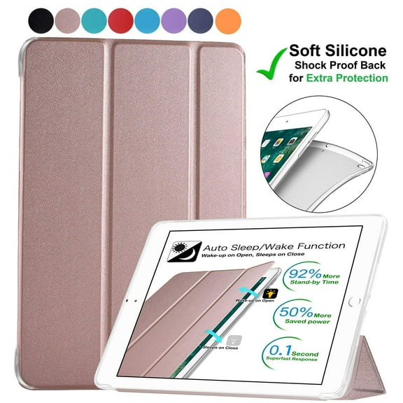 DuraSafe Cases iPad Air 1 2013 Air 2 2014 5 / 6 9.7 Inch [ Air 1st 2nd 5th 6th Gen ] A1474 A1475 MD785LL/A MD788LL/A Smart TriFold Lightweight Soft Silicone Transparent Front & Back Cover - Rose Gold