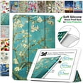 thumbnail image 1 of DuraSafe Cases iPad Air 1 2013 Air 2 2014 5 / 6 9.7 Inch [ Air 1st 2nd 5th 6th Gen ] A1474 A1475 A1476 Printed Smart TriFold Lightweight Soft Silicone Transparent Front & Back Cover - Blossom, 1 of 7