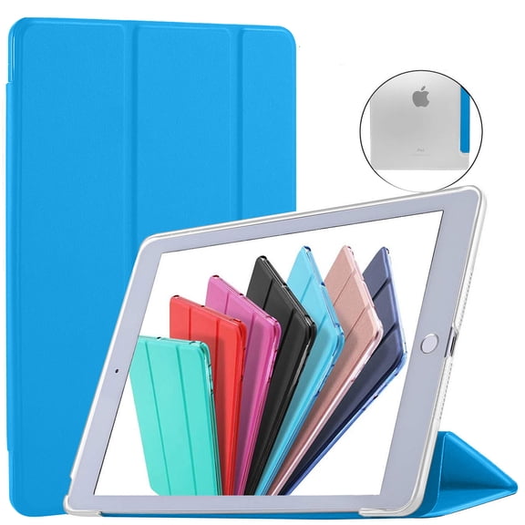 DuraSafe Cases iPad Air 2 Air 1 9.7 Inch 5 6 Gen [ 5th 6th Air 2nd 1st Gen ] A1567 A1566 MGLW2LL/A MGL12LL/A MH0W2LL/A MGKM2LL/A TriFold Hard Smart PC Translucent Back Cover - Blue